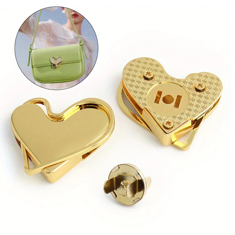 2PCS Handbag Metal Heart Magnetic Clasp Heart Shape Lock with Magnetic Clasp Shoulder Bag Crossbody Bag Hardware Accessories