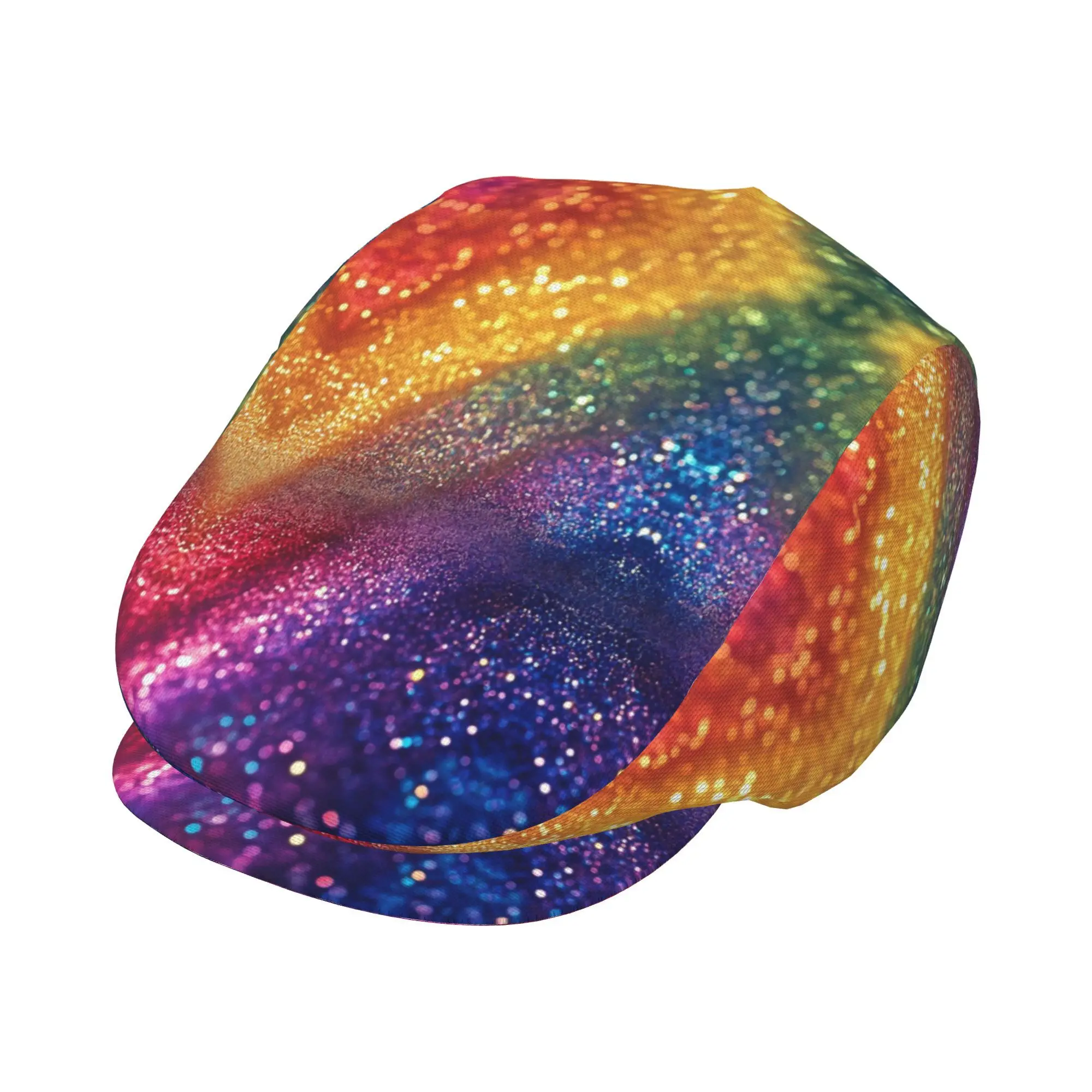 Rainbow Glitter Curved Stripes All-Over Print Flat-Top Hats for Men And Women, Newsboy Caps, Berets, Irish Hats, Driver Caps, Re