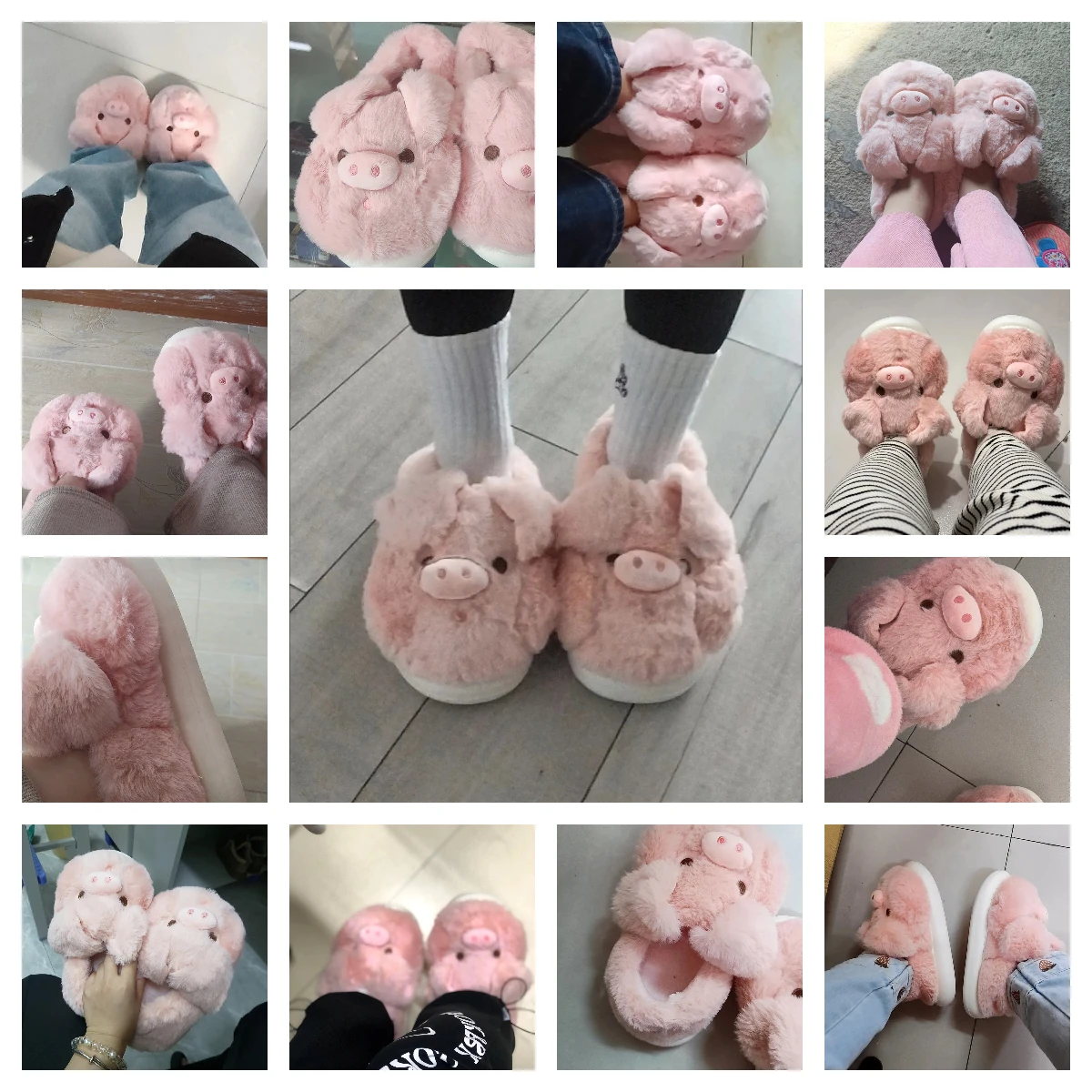 Winter new pig slipper woman fuzzy fleece piglet slides shoes women\'s pink bowknot piggy slipper indoor home shoes furry loafer