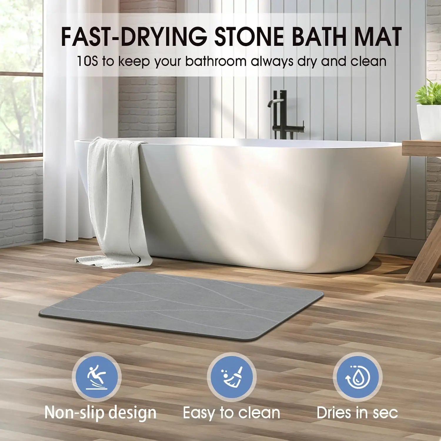 Stone Bath Mat Diatomaceous Earth Bath Mat Non-Slip Super Absorbent Stone Bath Mats for Bathroom Quick Drying Shower Mat