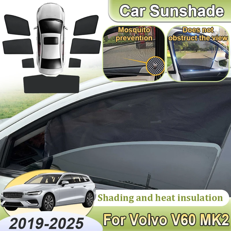 Auto Sunshades For Volvo V60 Body Kit 2019~2025 Magnetic Mesh Sunscreen Window Windshield Sun Shade Visors Parts Car Accessories