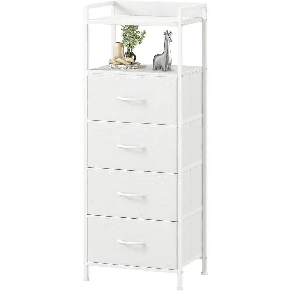 

Белая прикроватная тумба с 4 ящиками, тумба-стеллаж, тумба с тканевыми ящиками для спальни, прикроватный столик, прочная стальная и деревянная мебель