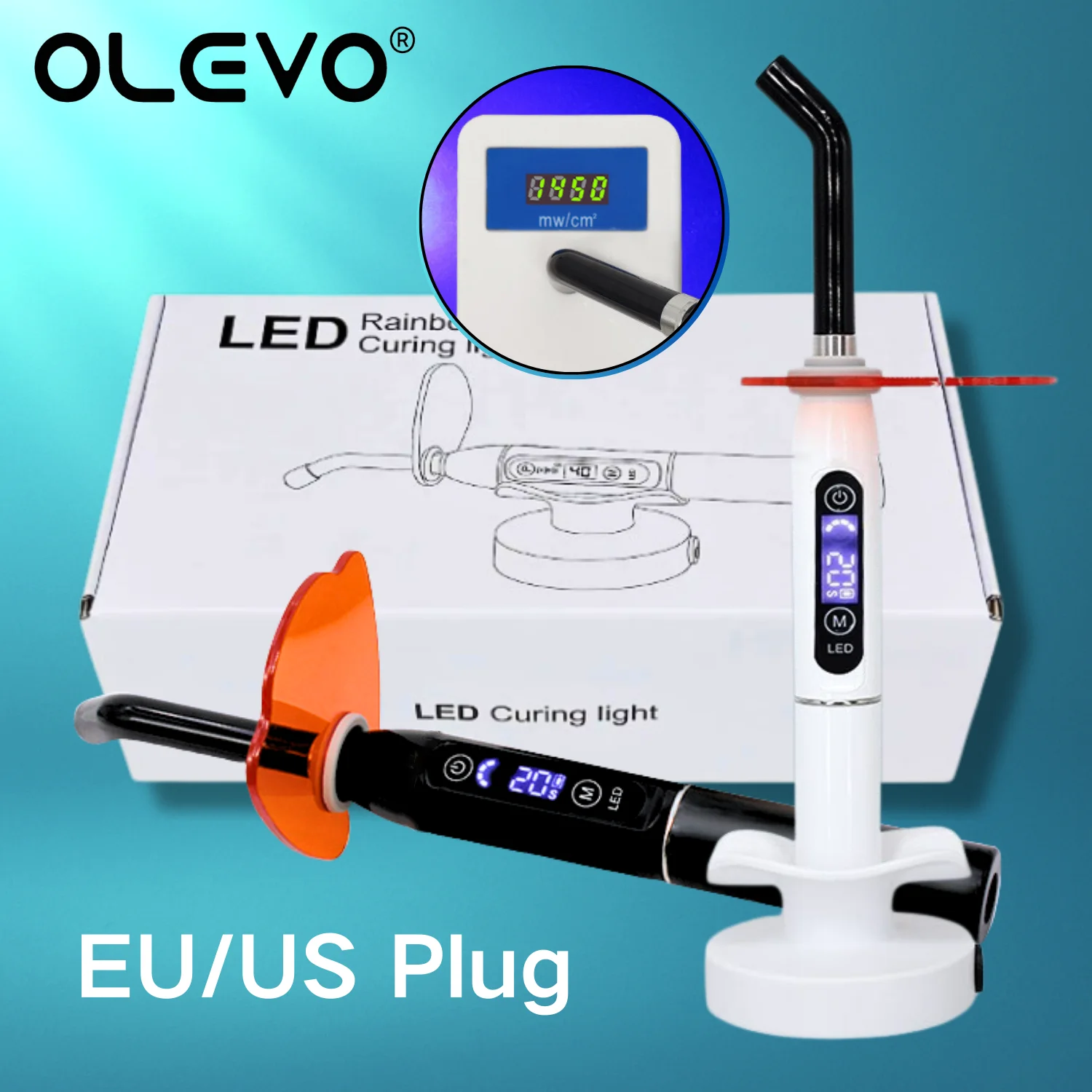 1 комплект светодиодной лампы для отверждения, 2000 МВт, лечение смолы, 5 s/3 мм, аккумулятор 2200 мАч, беспроводное беспроводное стоматологическое оборудование