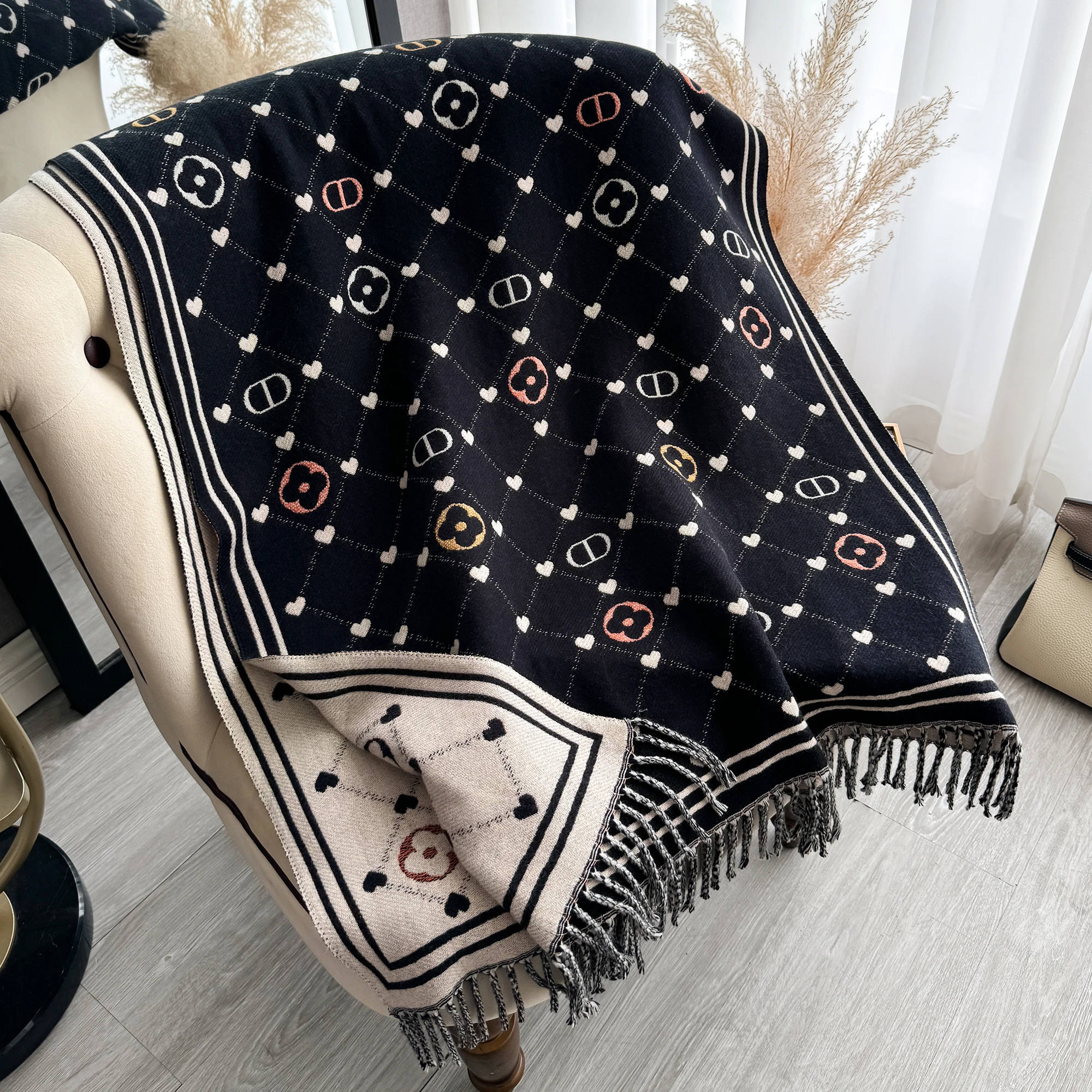 New Winter Shawl Scarves Wrap 2024 Design Cashmere Scarf Women Warm Fashion Pashmina Femal Poncho Neckerchief Echarpe Bandana