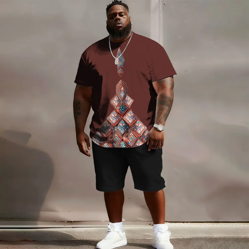 

Мужской комплект с короткими рукавами больших размеров S-9xl: этническая кромка — двухсекционный большой и высокий крой, мягкая ткань, гладкие принты племенного плетения