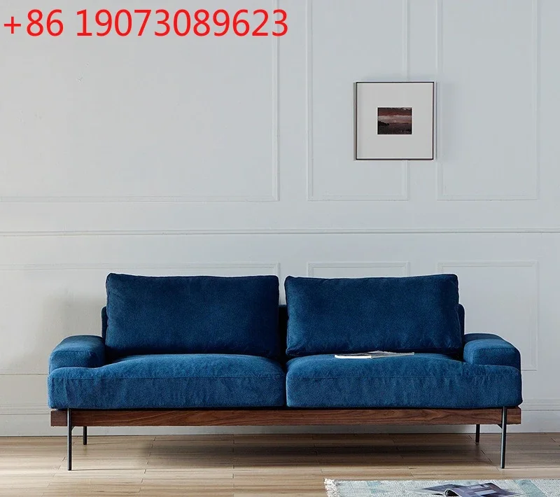 Nordic solid wood sofa simple and modern small apartment living room B & B model room hotel wabi sabi wind cloth three people