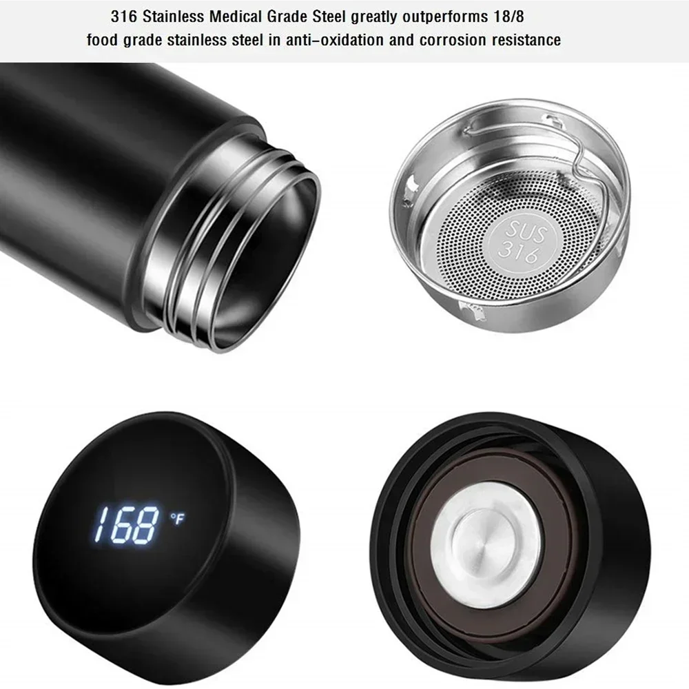 500ml 304 Stainless Steel Thermos Bottle Smart Cup Digital with Temperature Display Long-lasting Heat Mugs Travel Water Bottles