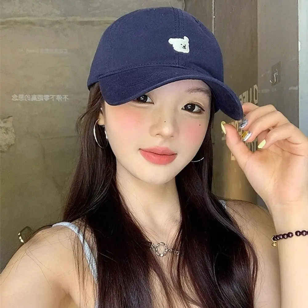 Fashion Korean Puppy Embroidery Cap Solid Color Versatile Men Women Baseball Cap Cotton Sweet Snapback Hat Outdoor