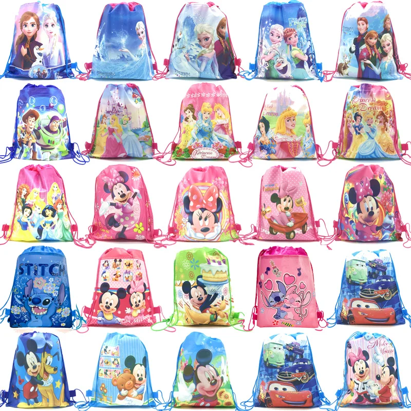 10/20/30/40 Disney Cars Princess Sofia Frozen Moana Snow White Minnie Mickey Non-woven Fabrics Shopping Bag Drawstring Backpack