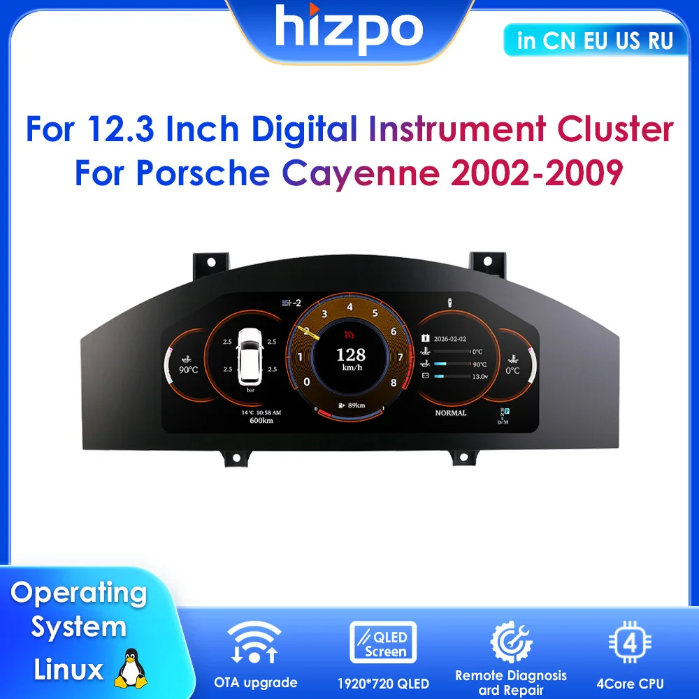 

12.3" Car Digital Instrument Cluster Carplay Android Auto For Porsche Cayenne 2002-2009 Virtual Cockpit Speedometer LCD Screen