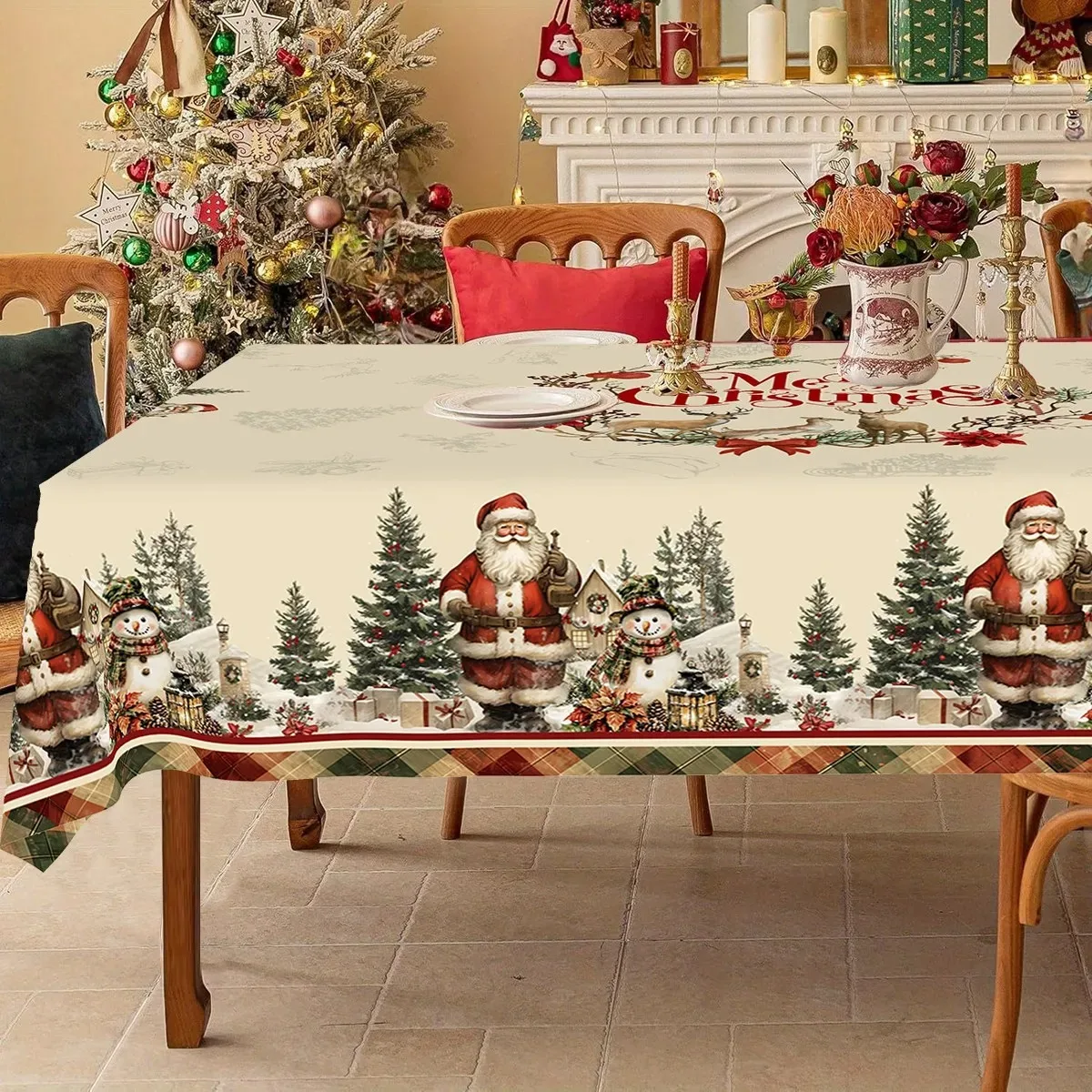 عيد الميلاد مفرش المائدة ريفي سانتا كلوز ثلج عيد الميلاد غطاء الطاولة خمر طاولة طعام القماش للمنزل غرفة المعيشة الديكور #2