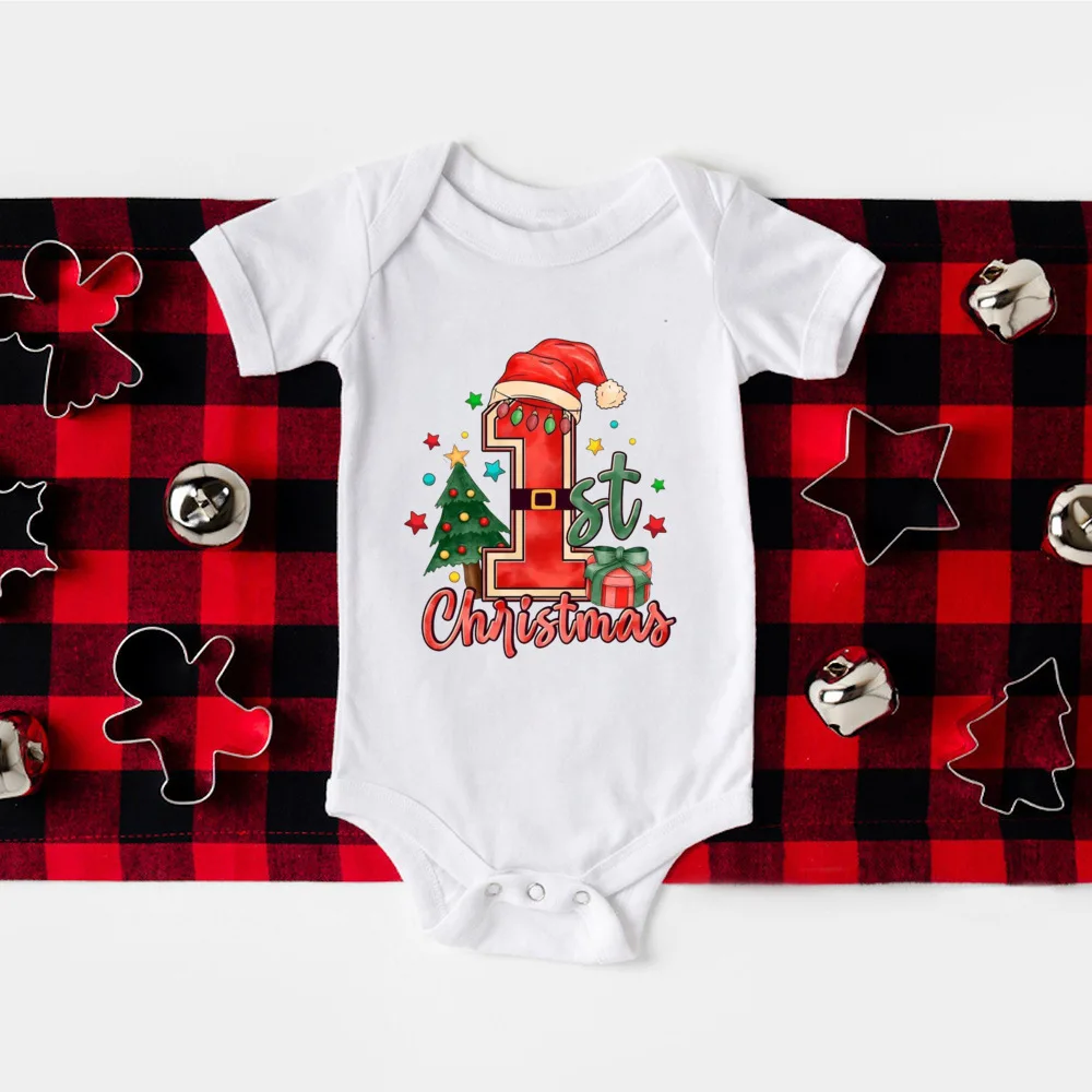 My First Christmas Print Baby Romper, Body de manga corta para recién nacido, traje infantil para fiesta de Navidad, ropa de vacaciones para niños y