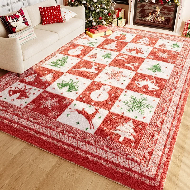 Christmas Rugs for Bedroom Thicken Plush Lounge Floor Mat Large Area Living Room Decoration Red Carpet Fluffy Soft Cloakroom Rug