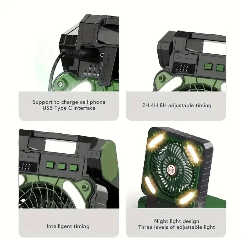 90-Degree Folding Outdoor Solar Fan 4 Sleep Timers 4 Speeds Wind Portable Tent Fan Steady Airflow Low Running Noise