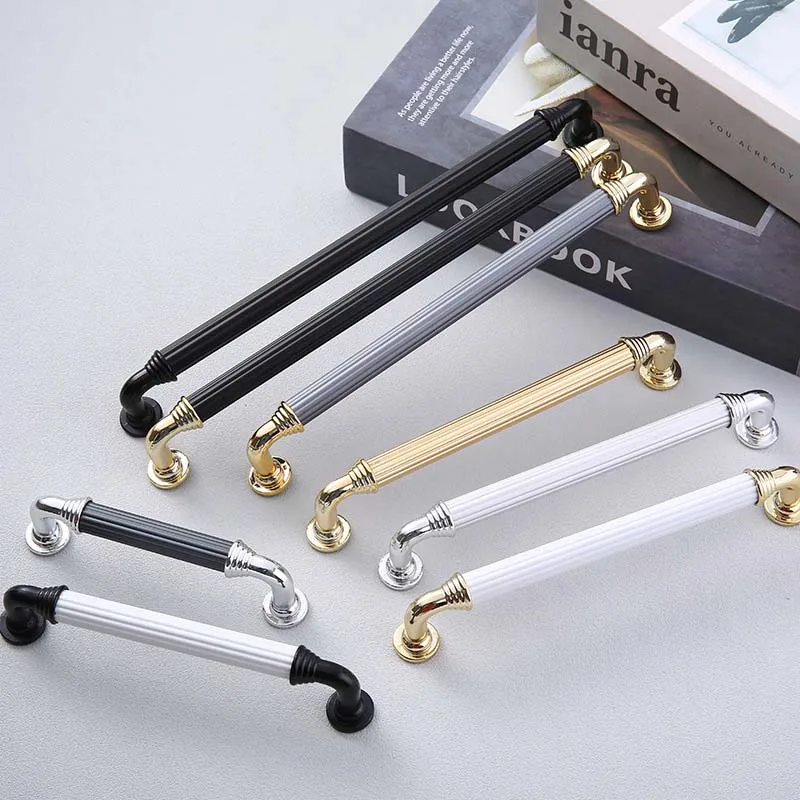 Gold Silver Strip Round Zinc Alloy Pastoral European Style Modern Simple Cabinet Wardrobe Door Handle Kitchen Door Handle Knobs