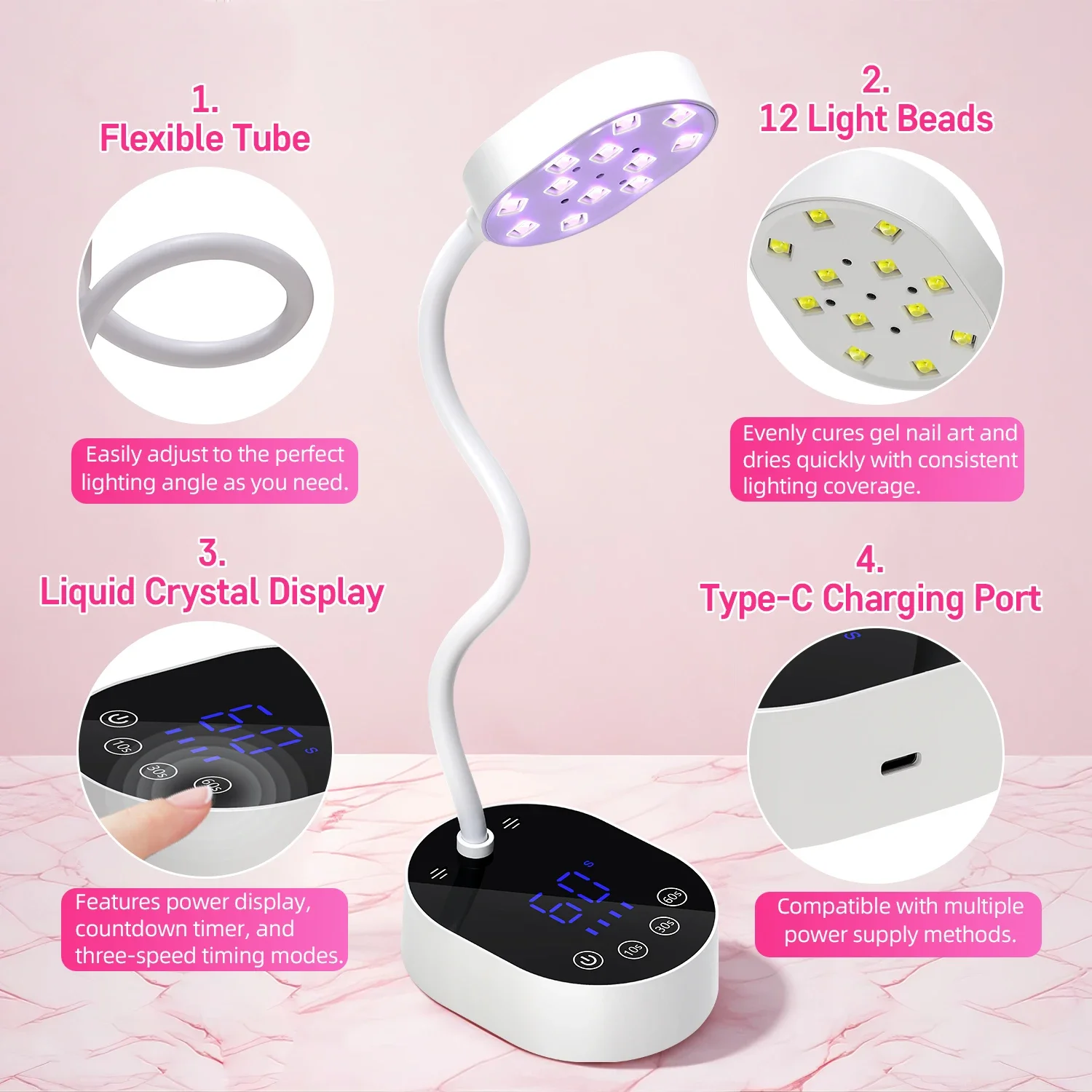 DianaBeauty充電式36W UV LEDネイルランプ ネイルドライヤー USB 3段階タイマー設定 プロ仕様UVライト LCDタッチスクリーン付き