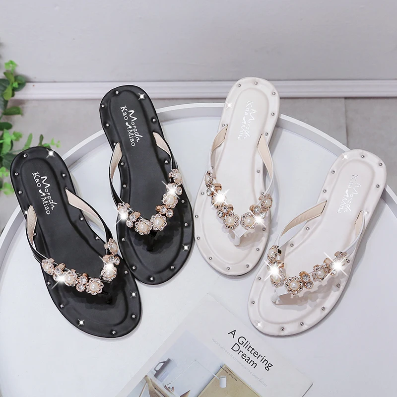 Shoes Woman 2023 Slippers Flat Shale Female Beach Luxury Slides String Bead Rubber Flip Flops Sabot Designer Soft Summer