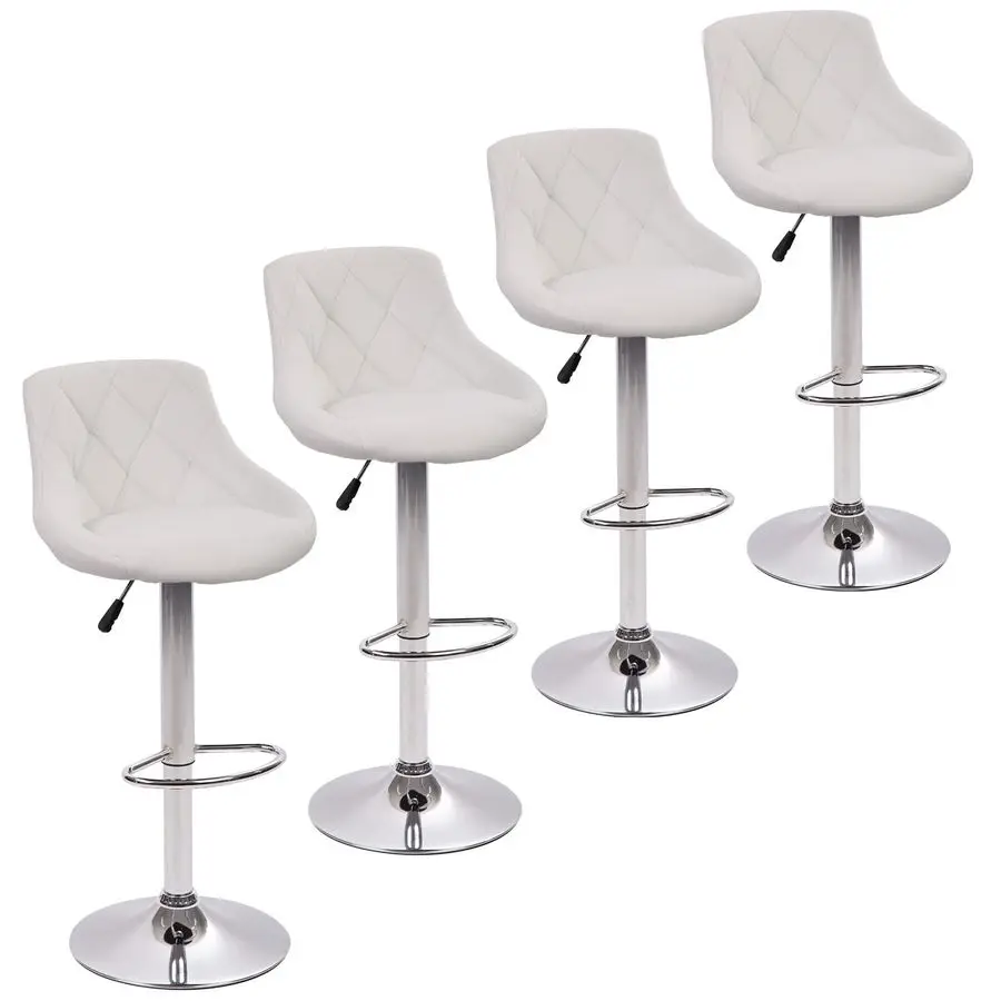 

Counter Height Bar Stools Set of 4 Leather Adjustable Bar Chairs for Kitchen Living Room Pub Swivel Bar Stool Armrest White