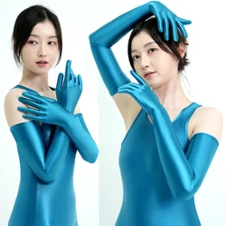 MJINM Satin Oil Glossy Connected Finger Gloves Sexy Hgh Elasticity Ultra Long Gloves Shiny Role-playing Clubwear Dress gloves