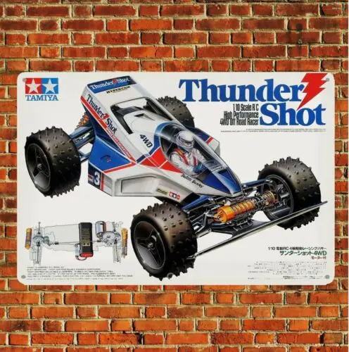 Metal Poster Rc Car Wall Deco Tin Sign Plaque Tamiya Thunder Shot Buggy Boxart