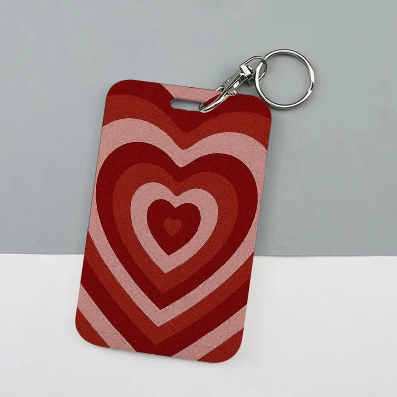 Romantic Love Pattern Keychain Card Holder Red Pink Liquid Same Heart Keychains Bank Bus ID Credit Cards Key Ring Chains