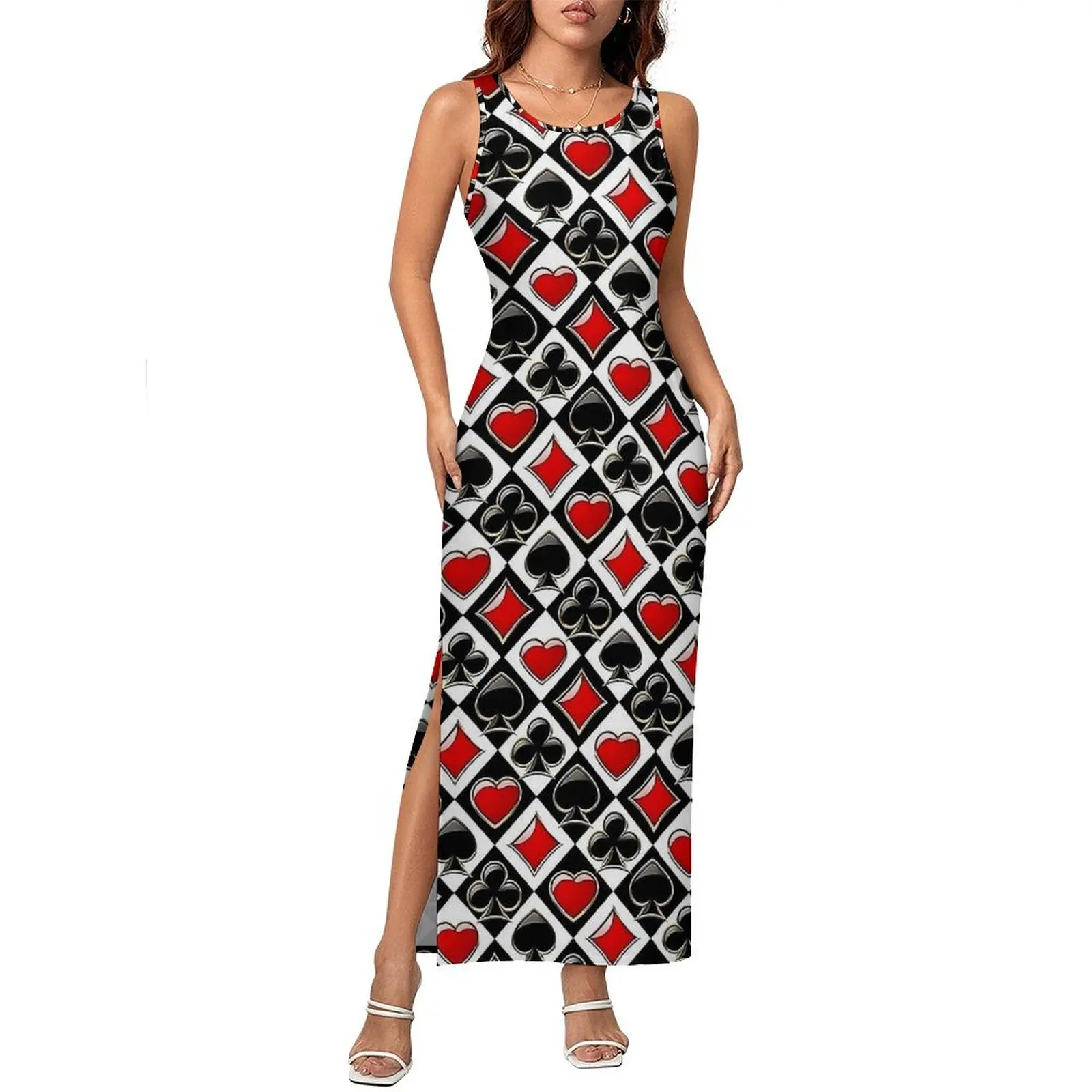 Vestido de naipes para mujer, trajes de cartas, ropa informal estampada, vestido ajustado, Vestidos largos modernos sin mangas de verano, Vestidos de talla grande