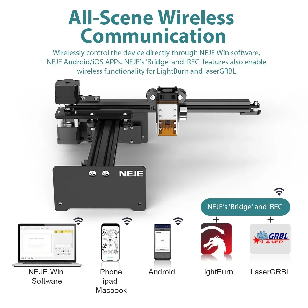 NEJE 5 A40630 7W Desktop CNC Diode Business Card Laser Marking Machine, Wireless Bluetooth APP Control | Wood,Stainless Steel