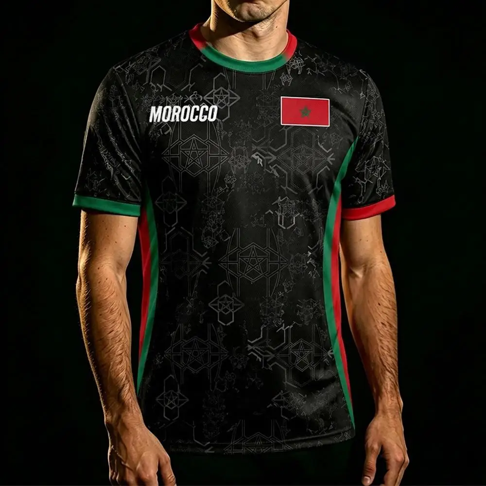 Morocco Flag Print Football Jersey Summer Customizable Name Number O-neck Short-sleeved Men Women Kids Quick Dry Soccer T-shirt