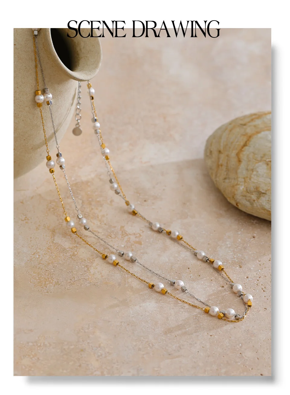 Yhpup Waterproof Stainless Steel Simulated Pearls Square Thin Chain Necklace Waterproof Fashion Chic Jewelry 2025 Accessories