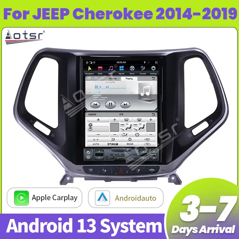 

Aotsr Android 13 4 + 64G для Jeep Cherokee 2014-2019, автомобильное радио, GPS-навигация, головное устройство, GPS-мультимедийный плеер, аудио стерео