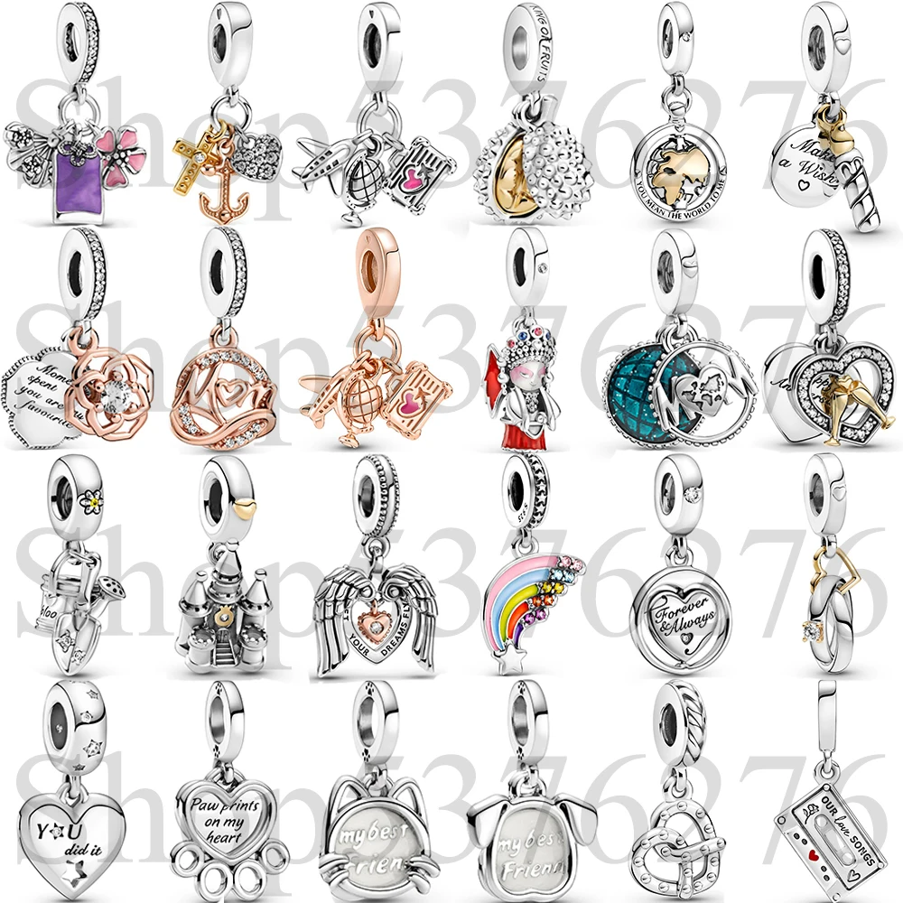 925 Sterling Silver Bead Sakura Omamori Fan Globe Airplane Mum Dangle Charm For Fashion Women Bracelet Bangle Gift DIY Jewelry