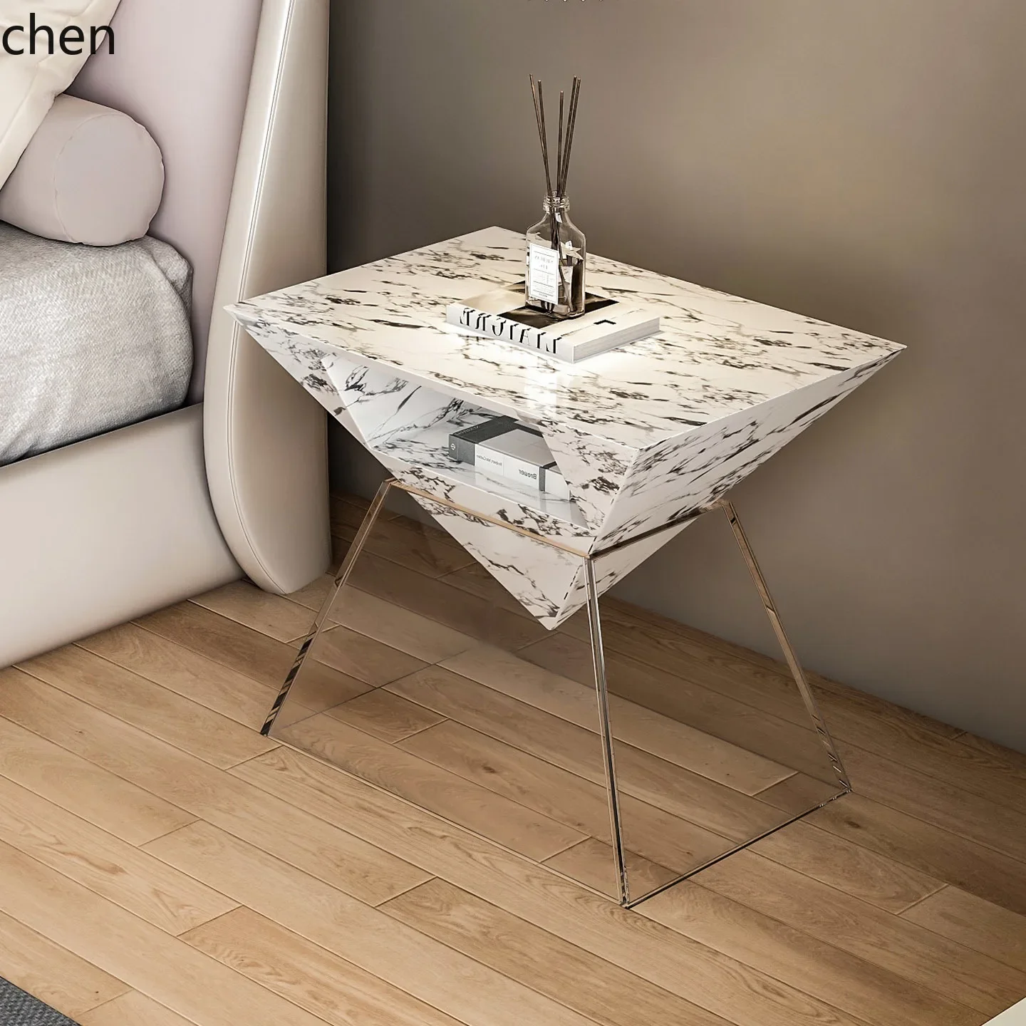 Mesa de cabeceira de luxo leve H5.26, simples, natural, de mármore, de alta qualidade, para quarto principal de villa de luxo.