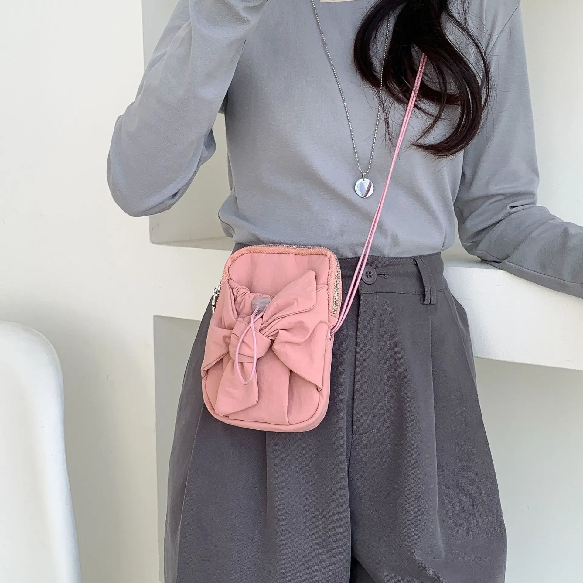 

Women Shoulder Bag Crossbody Fashion Messenger Casual 2025 Korean Small Square High-end Nylon Bow New Artistic Style Mini