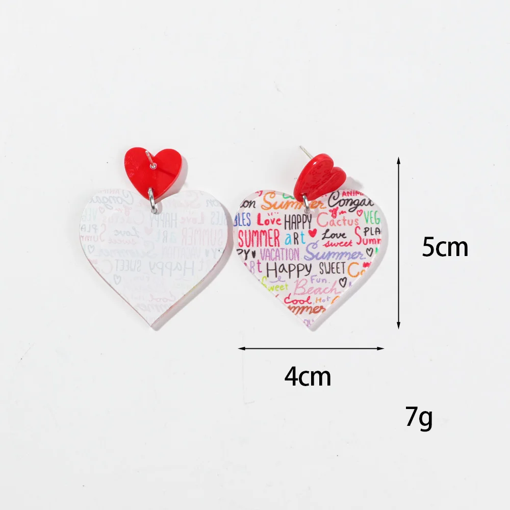 New Valentine\'s Day Love Acrylic Drop Earrings for Women Rainbow Irregular Heart Peach Pendant Earring Romantic Jewelry Gifts