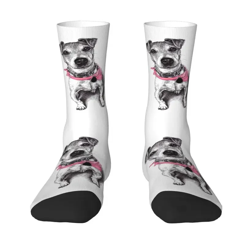 

Jack Russell Terrier Wearing A Bandana Mens Crew Socks Unisex Cute 3D Print Dog Lover Dress Socks