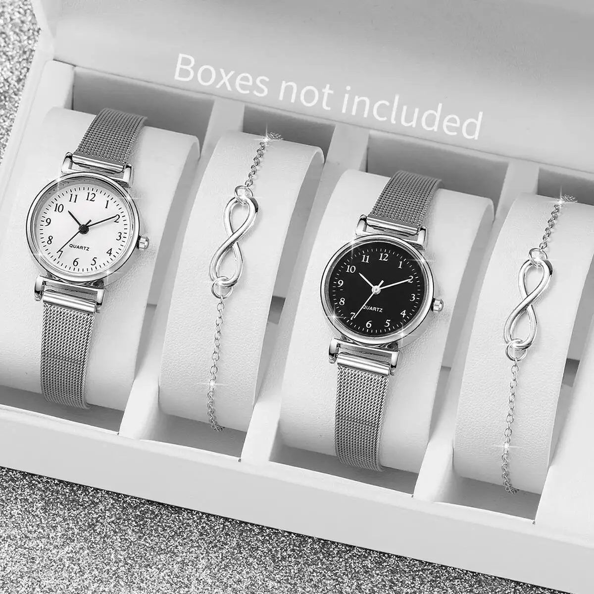 4PCS/Set Fashion Women Watches Ladies Silver Mesh Band Quartz Wristwatches Bracelets Relogio Feminino Reloj Mujer（Without Box）