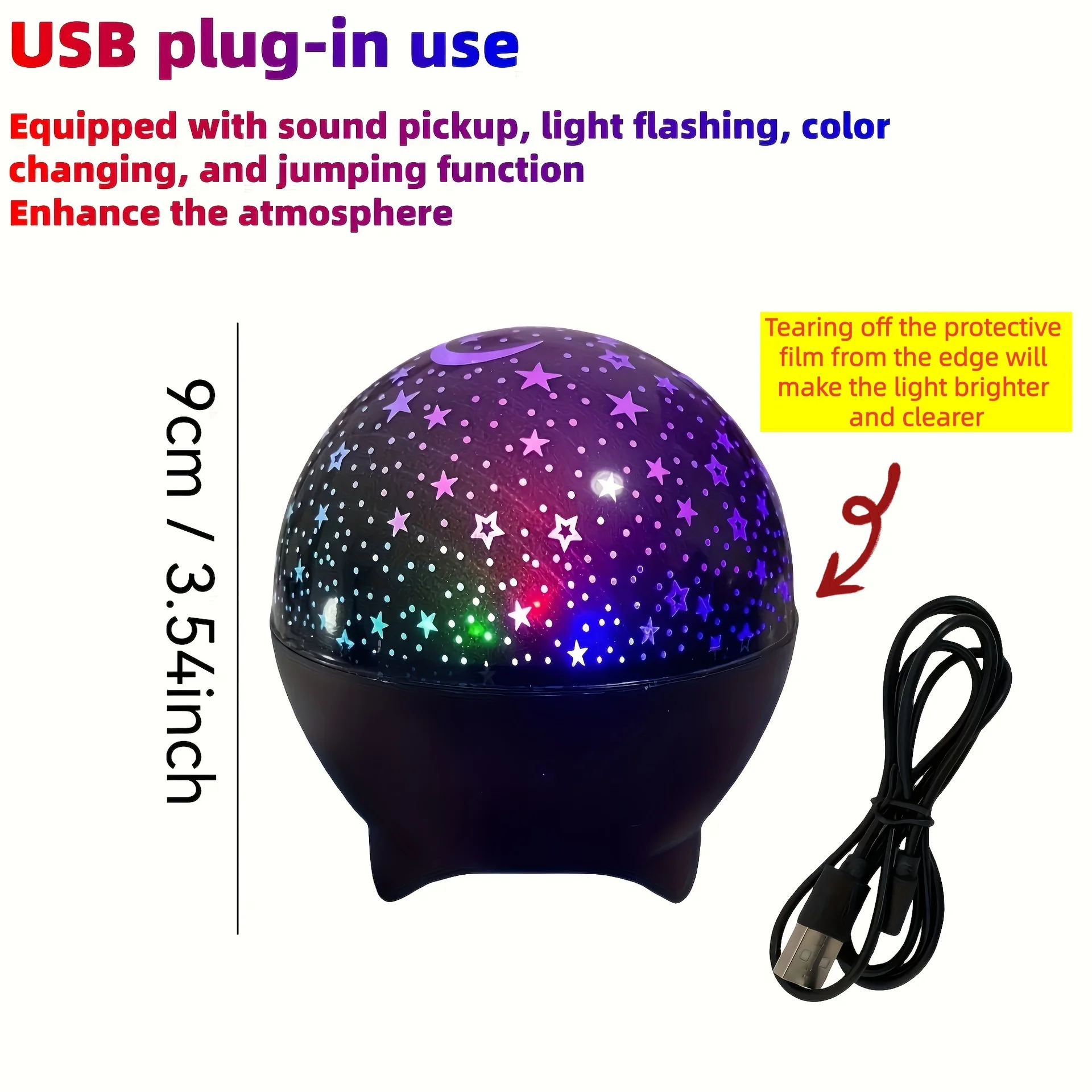 Starry Sky Moon Projector Light RGB 7 Modes Auto Change Color LED Night Light 5V USB Plug Kids Room Ambient Decor Birthday Gift