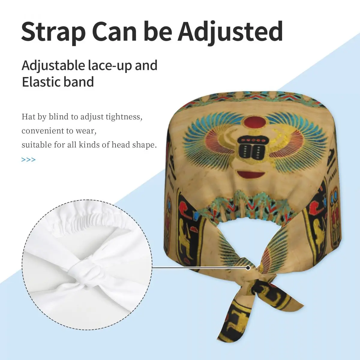 Working Caps For Unisex Egyptian Scarab Beetle On Papyrus  Nurse Hat Comfortable Work Scrubs Hat  Bandage Tie Back Medical Hat view 4
