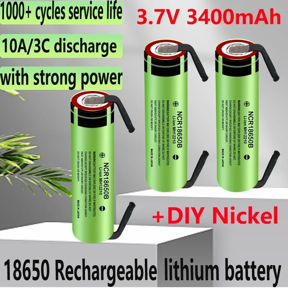 

New2024 New Original 18650 NCR18650B Rechargeable Li-ion Battery 3.7V 3400mAh Batteries+DIY Nickel