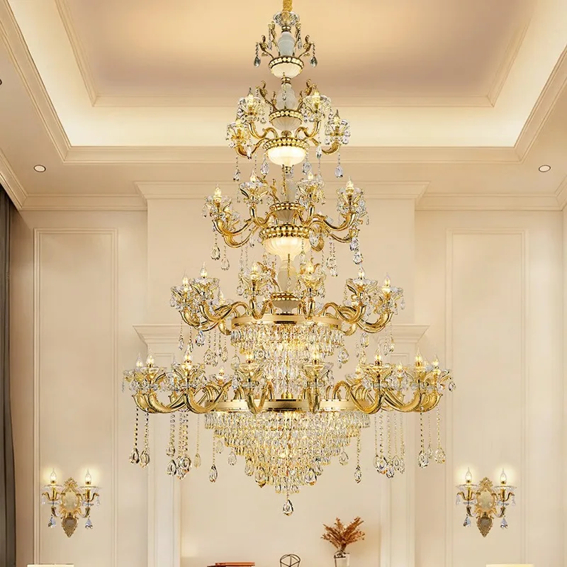 Villa living room all copper crystal chandelier dining room bedroom lamps, single head wall lamp