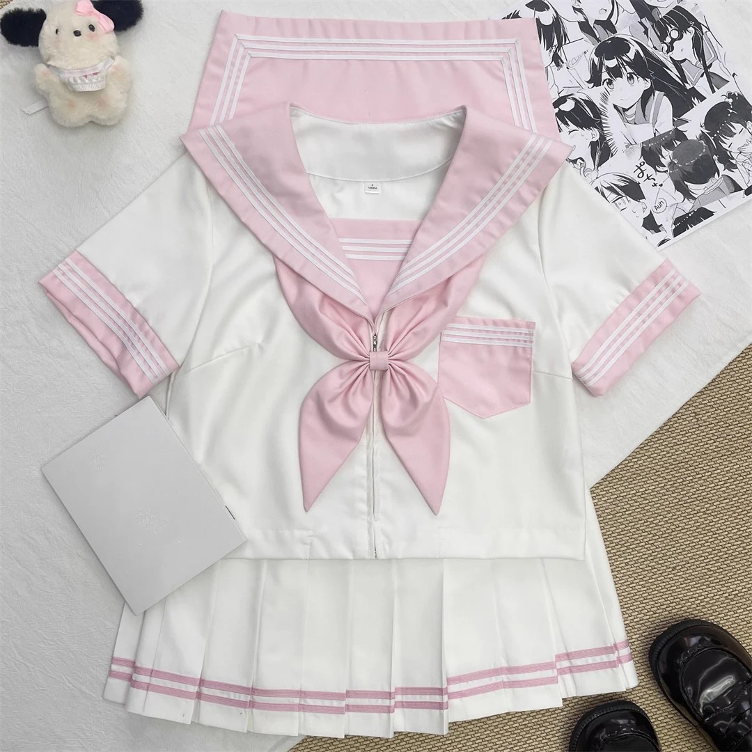 Abito da marinaio bianco rosa per donna ragazza giapponese scuola superiore Seifuku marinaio Fuku manica lunga corta studenti coreani uniformi Jk Set