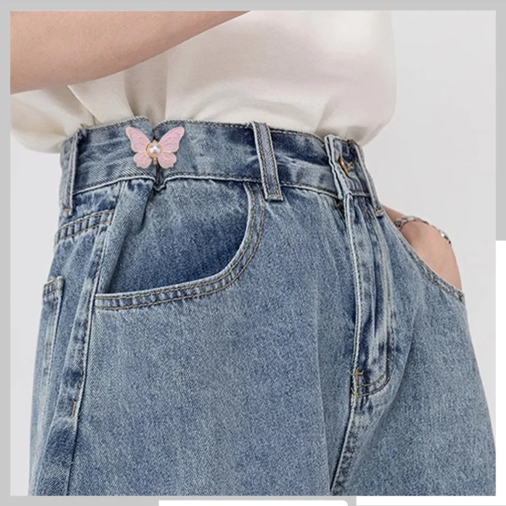 3Pairs Pearl Butterfly Jeans Buttons Tighting Waistline No Sewing Required Waist Tightener Buckle Adjustable Waist Buckle