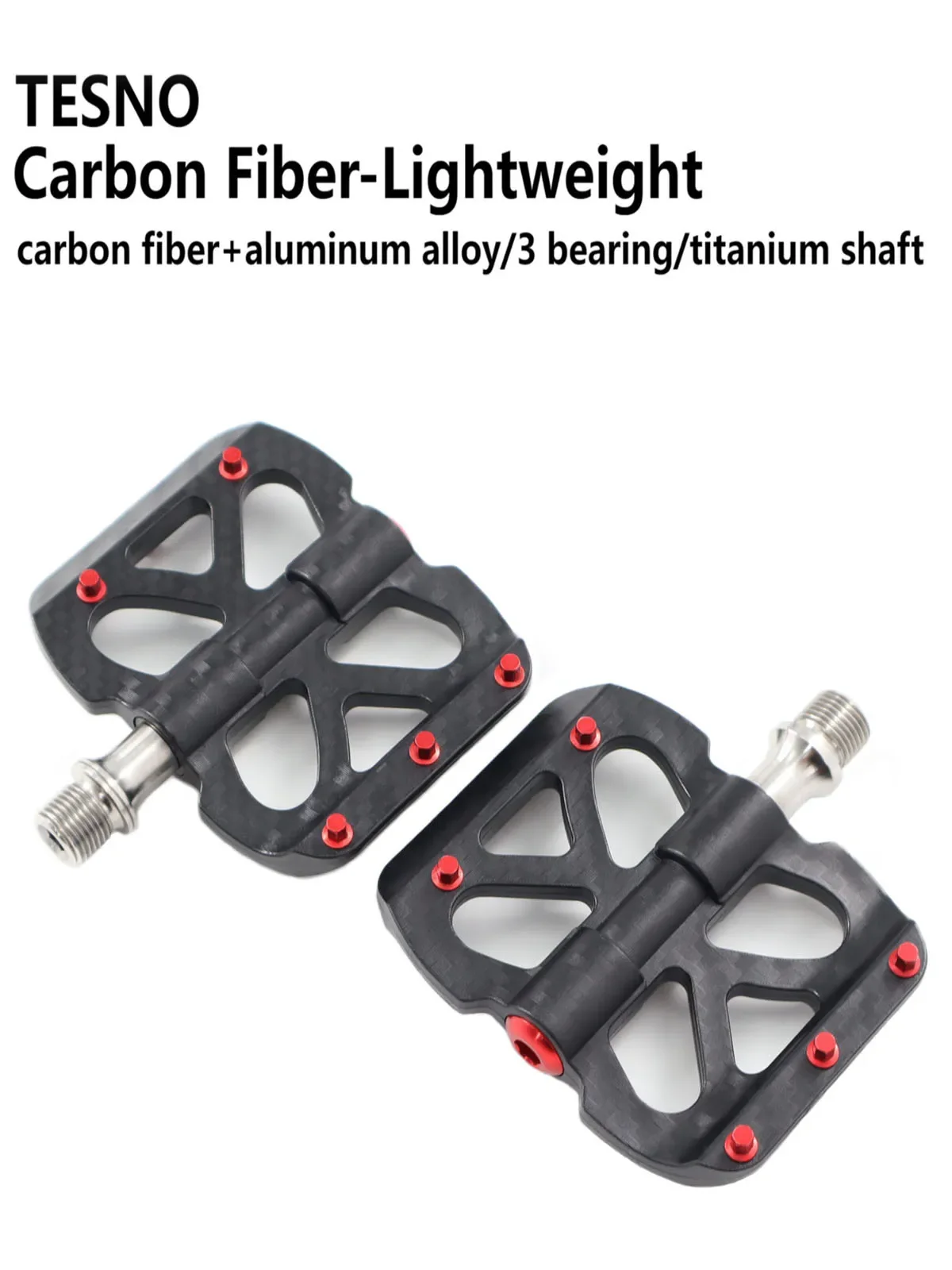 AliExpress TESNO Bicycle Pedals Carbon Fiber Pedal 3 Bearing Ultralight MTB road bike Titanium Non-Slip Quick Release 14mm Universal Thread
