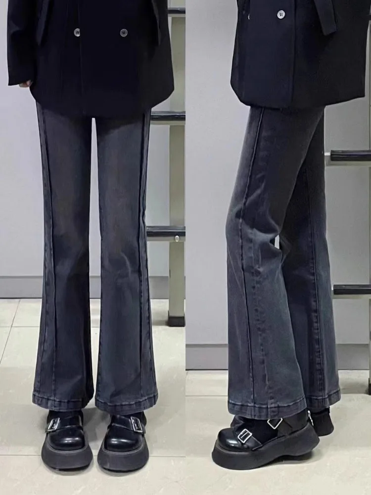 Cintura alta queimado jeans feminino elástico hip cobrindo bla ey denim calças outono novo sle plus size algodão tecido estiramento