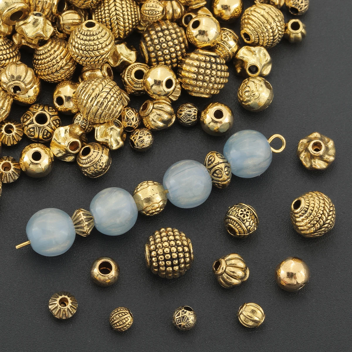 50 PCS Randomly Mixed Alloy Zinc Round Ball Spacers Suitable for DIY Necklace, Bracelet and Pendant Accessories Manufacturing