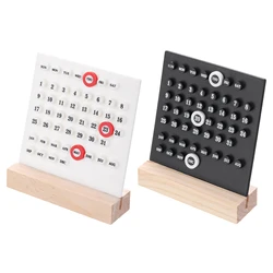 Wood Perpetual Calendar Acrylic Wooden Base Handmade DIY Calendar Stand Office Home Decoration Desktop Month Week Date Display
