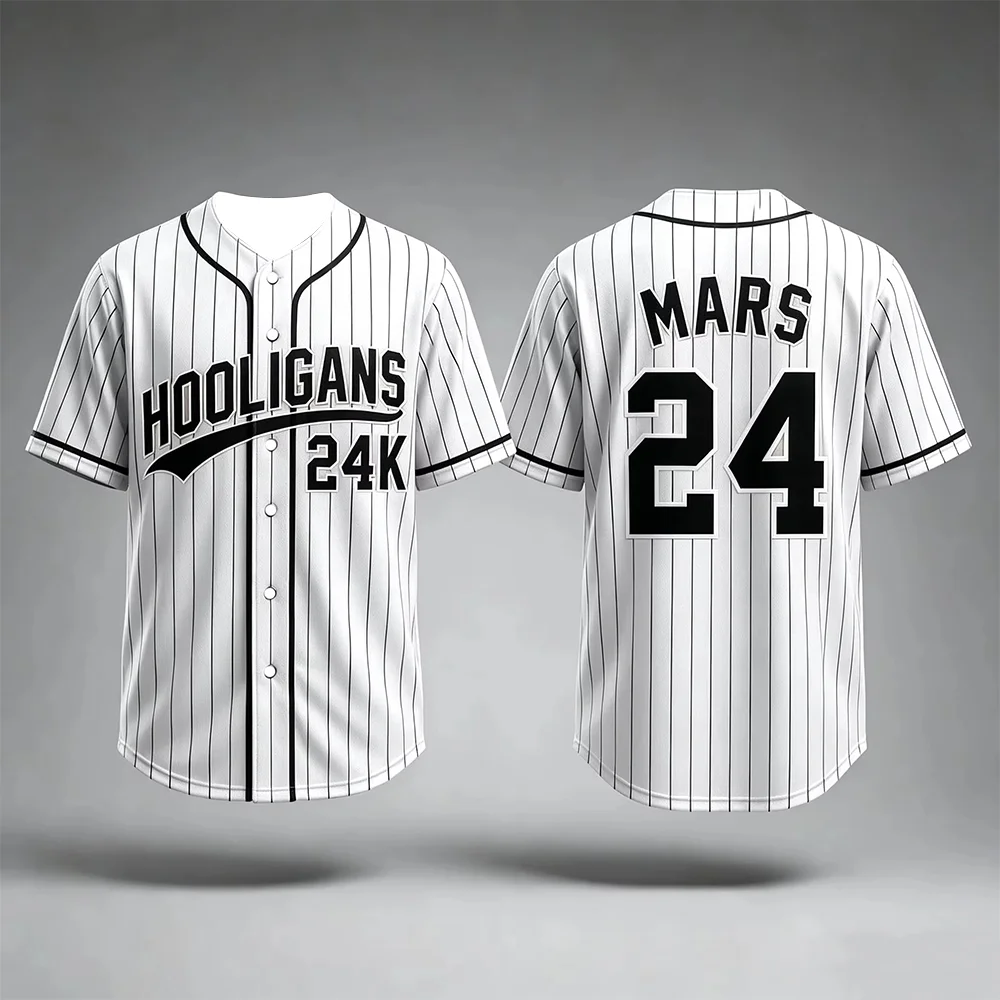 Unisex 2026 Bruno Mars 24K Hooligans Baseball Jersey Short Sleeve