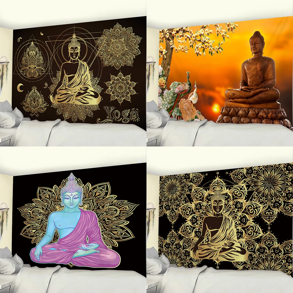 Buda Heykeli Goblen Ikiz Hippi Duvar Asılı Yatak Örtüsü Atmak Kapak Bohemian Plaj Mat Masa Örtüleri Ev Dekor Yatak Odası Için