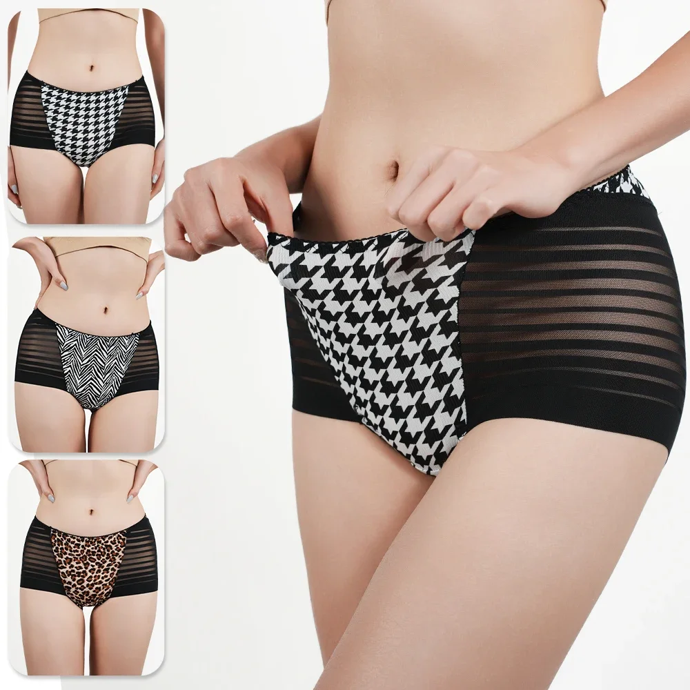 2025 nieuwe damesslipjes zijde satijn kant sexy slips verleidelijke luipaardprint kant uitgeholde doorzichtige damesondergoed L-4XL