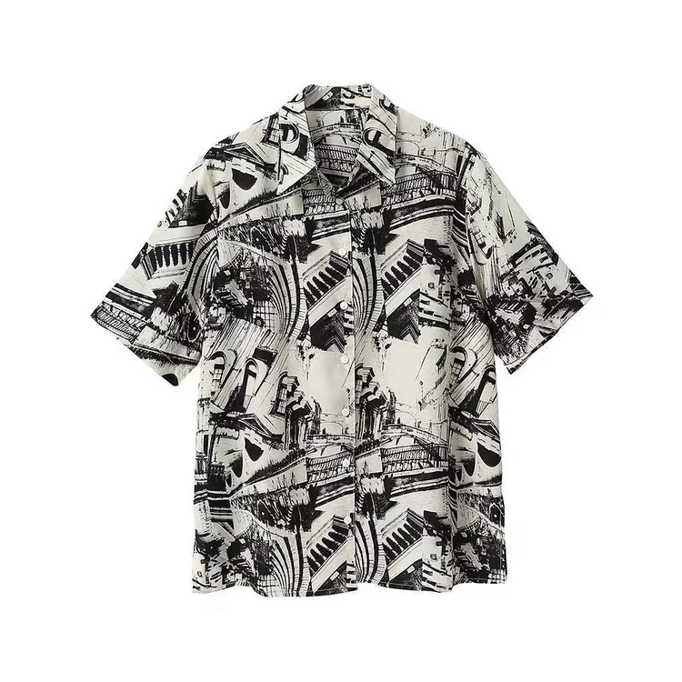 

Retro Floral Short Sleeve Shirt Men Trendy Personalized Versatile Cool Five-point Sleeve Summer Hawaii Clothing Trend